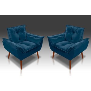 Kit 02 Poltronas Decorativas Opala Suede Azul Marinho - Pandora Decor