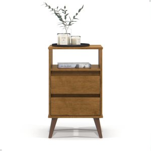 Mesa de Cabeceira Retrô 2 Gavetas - Mod.3042 Cor:freijó