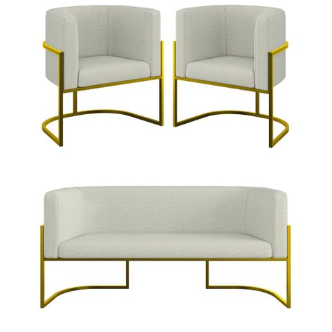 Kit Sofá 2 Lugares + 2 Poltronas Bouclê para Recepção Gold Cor:bege