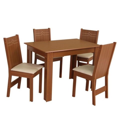 Conjunto Mesa Retangular Pérola com 4 Cadeiras Paraty Fosca Bagum Bege Naturalle