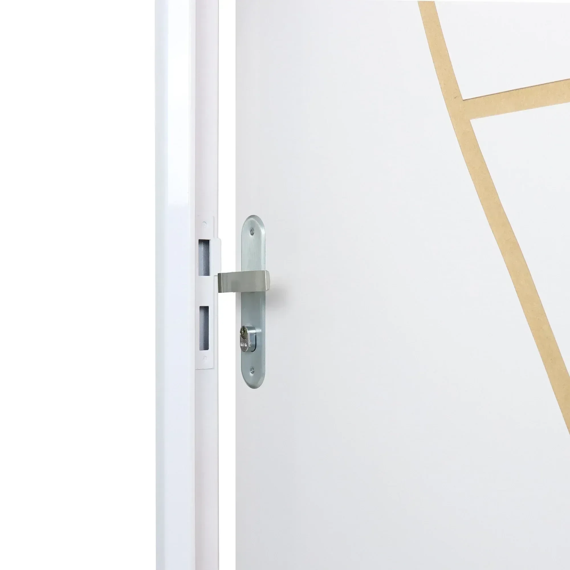Ver imagem 4 de Kit Porta de Madeira Decorada 215x85cm com Batente de Aço 06cm Cantareira Mgm Abertura Direita