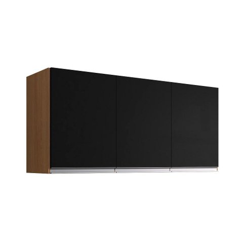 Armário de Cozinha Aéreo Andréia 120cm Amêndoa/preto - Ajl Móveis