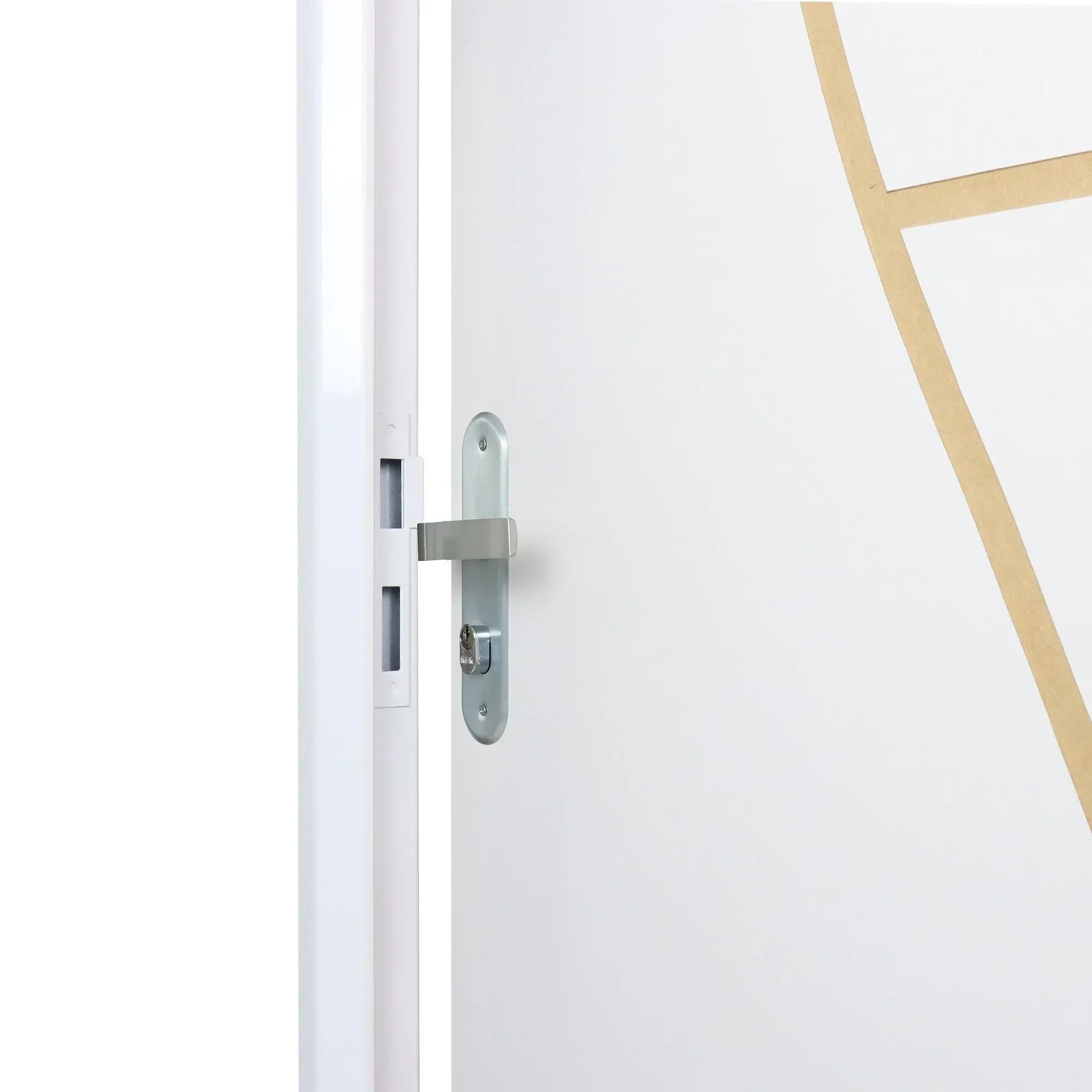 Ver imagem 5 de Kit Porta de Madeira Decorada 215x75cm com Batente de Aço 06cm Cantareira Mgm Abertura Direita