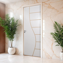 Ver imagem 1 de Kit Porta de Madeira Decorada 215x75cm com Batente de Aço 06cm Cantareira MGM Abertura Esquerda Branco
