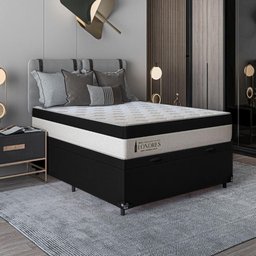 Cama Box Baú Viúva + Colchão Londres Molas Ensacadas Pocket - 74x128x188cm - Suede Veludo Preto - 7
