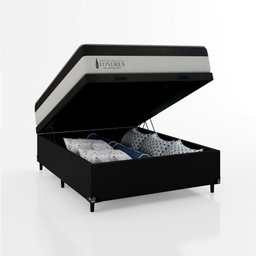 Cama Box Baú Viúva + Colchão Londres Molas Ensacadas Pocket - 74x128x188cm - Suede Veludo Preto - 3