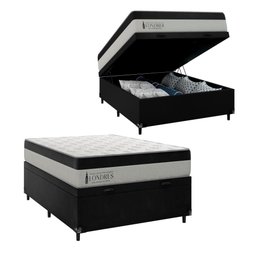Cama Box Baú Viúva + Colchão Londres Molas Ensacadas Pocket - 74x128x188cm - Suede Veludo Preto - 1