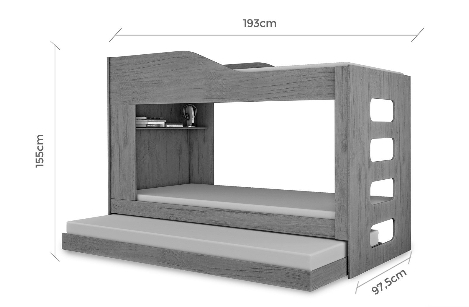 Treliche Hortênsia Solteiro Mdf com Cama Auxiliar:branco - 3