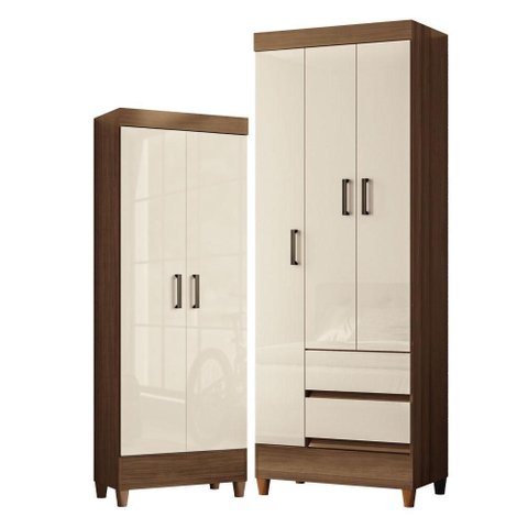 Guarda Roupa Solteiro 3P com Pés e Armário Multiuso com Pés Fit Jequitibá Off White - Santos