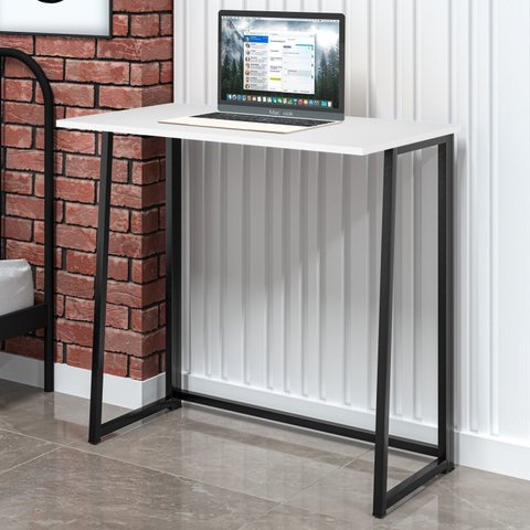 Escrivaninha Mesa Escritório Dobrável Fit 80cm Industrial Yescasa Preto E Branca