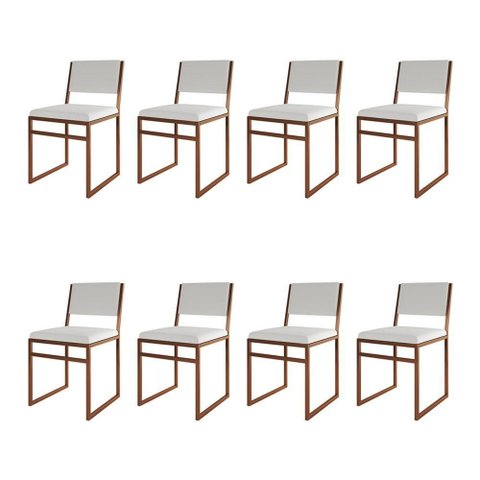 Kit 8 Cadeiras Industrial Isa Corino Branco Base Cobre para Mesa Sala Cozinha - Cobre-Branco