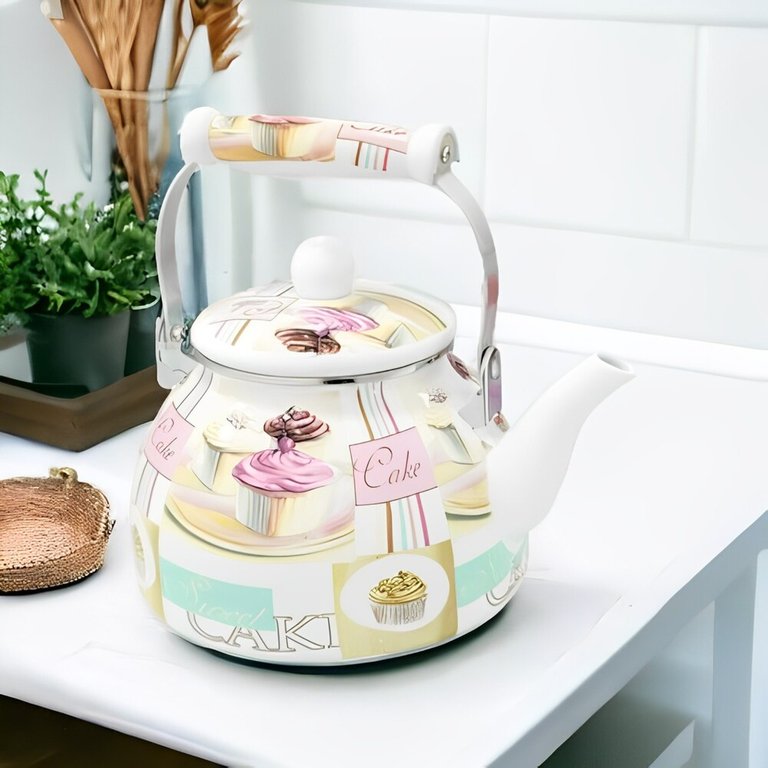 Chaleira Esmaltada Vintage 2,5l À Indução Charm Cake Chaleira Esmaltada Vintage 2,5l À Indução Charm Cake