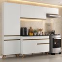 Ver imagem 1 de Armário Cozinha Modulada Compacta 252cm com Balcão Veneza Multimóveis Mp3760 Branco/dourado