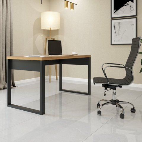 Escrivaninha Mesa Escritório 135cm Industrial Freijó E Preto