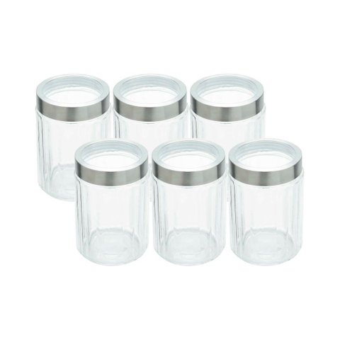 Kit 6 Porta Mantimentos Vidro com Tampa Aço Inox e Visor 1,2l Lyor