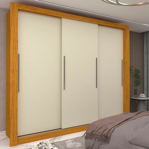 Guarda-Roupa Casal 3 Portas 100% MDF Milão Yescasa Marrom/Marrome/Off White