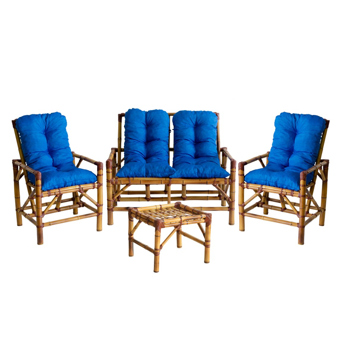 Conjunto Bambu Namoradeira, 2 Cadeiras + Mesa de Centro com Almofadas para Área T14