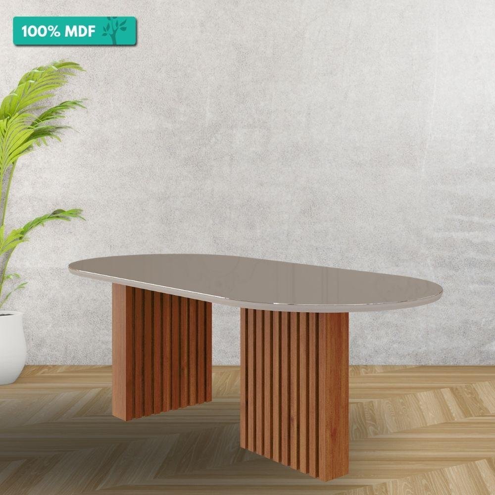 Mesa de Jantar Oval 100x210cm Tampo Mdf/vidro Ester Cimol Cinamomo/off White - 2