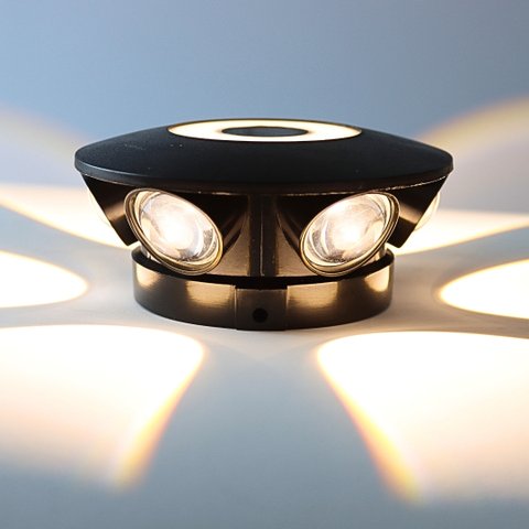 Arandela Led 8w 6 Fachos Branco Quente 3000-3500k Corpo Circular Preto Biv Marca Hitec