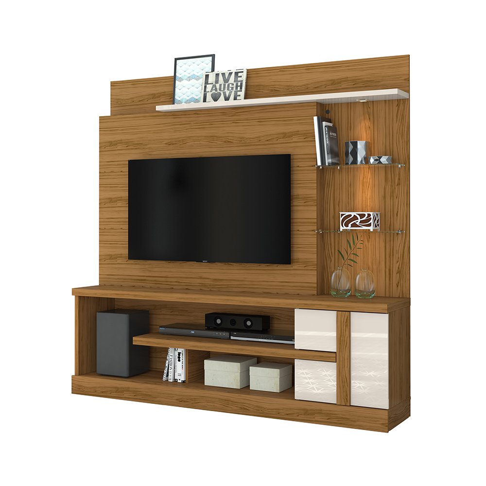 Estante Home Savage para Sala Painel TV 55 Polegadas Naturale/ Off White