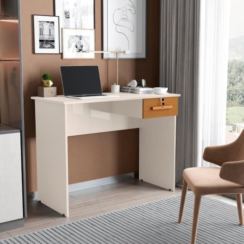 Mesa Escrivaninha Off White e Cinamomo para Computador