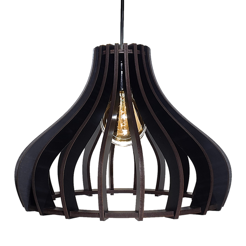 Luminária Pendente Madeira Bivolt E27 Sala Ilha Cozinha Balcão Moscou 20H Preto