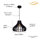 Ver imagem 2 de Luminária Pendente Madeira Bivolt E27 Sala Ilha Cozinha Balcão Moscou 20H Preto