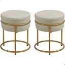 Ver imagem 1 de Kit 2 Puff Redondo Argola Levi Veludo Gelo Base em Aço Dourado