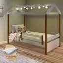 Ver imagem 1 de Cama Montessoriana Solteiro Casinha Eliz com Led Grade de Proteção e Colchão Branca/mel