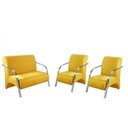 Ver imagem 1 de Kit 3 Peças Poltrona Braço Alumínio Suede Tecido Amarelo