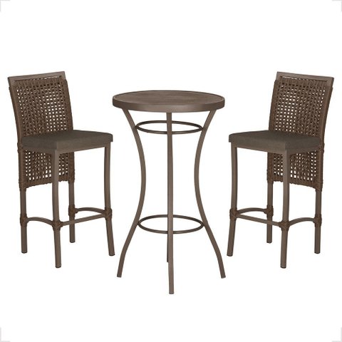 Mesa Bistrô e 2 Banquetas Roma Marrom Corda Náutica Estofado 9 Trama Original