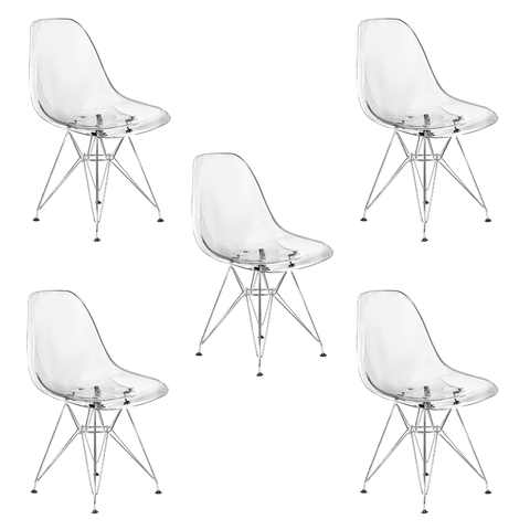 Kit 5 Cadeiras Eames Cristal Transparente