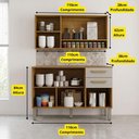 Ver imagem 2 de Kit Cozinha Athenas 3 Portas 2 Gavetas MDF-MDP 110cm Cinamomo Off White