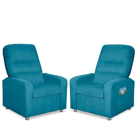 Kit 02 Poltrona do Papai Reclinável Confortável Suede Azul Claro