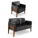 Ver imagem 1 de Kit 1 Sofá Namoradeira e 1 Poltrona Lana Corano Preto Base de Madeira - D’Rossi