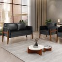 Ver imagem 2 de Kit 1 Sofá Namoradeira e 1 Poltrona Lana Corano Preto Base de Madeira - D’Rossi