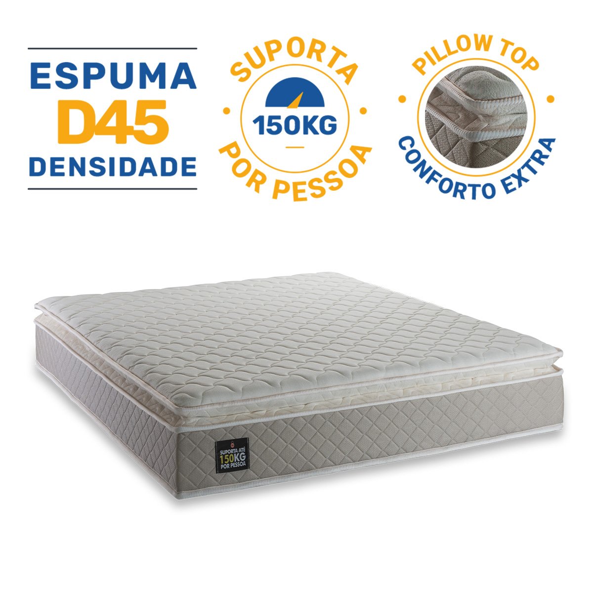 Colchão Casal Espuma D45 Pillow Top Strong Cinza/branco Suporta até 150kg por Pessoa - 2