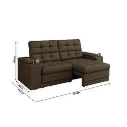 Sofá Confort Premium 1,70m Assento Retrátil/reclinável Porta Copos e Usb Suede Marrom - Xflex - 2