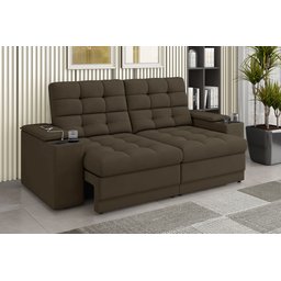Sofá Confort Premium 1,70m Assento Retrátil/reclinável Porta Copos e Usb Suede Marrom - Xflex - 1