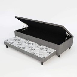 Cama Box Baú Solteiro com Auxiliar Semi Ortopedica Suede - Cinzachumbo - 2