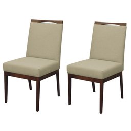 Kit 2 Cadeiras para Sala de Jantar Madeira Maciça Linho Carol Amo Móveis:Marrom Claro - 1