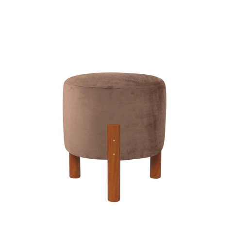 Puff Suede Bege 3 Pés Madeira Maciça Resistente Macio Forte Suporta até 120kg Tecido Veludo Inca Dec