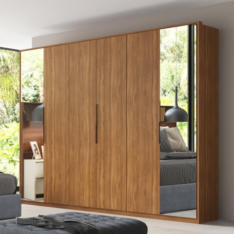 Guarda Roupa Casal 6 Portas com Espelho e 6 Gavetas Atrice - Amêndola Touch