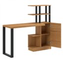 Ver imagem 2 de Escrivaninha Mesa Escritório 5 Prateleiras 1 Porta 100% MDF 135cm Industrial Freijó e Preto Marrom