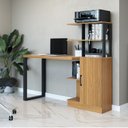 Ver imagem 1 de Escrivaninha Mesa Escritório 5 Prateleiras 1 Porta 100% MDF 135cm Industrial Freijó e Preto Marrom