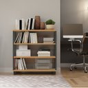 Ver imagem 1 de Estante de Livros Industrial 100% MDF 89,5CMX92CM Multiuso 4 Prateleiras Laranja/Freijó/Preto