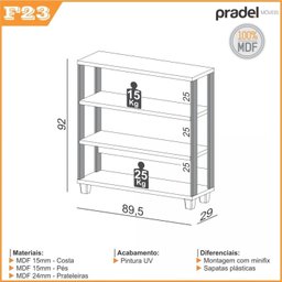 Estante para Livros 4 Prateleiras 92cmx89,5cm Industrial - 3
