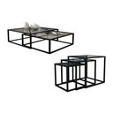 Ver imagem 1 de Kit Industrial Duo Mesa de Centro Catarina 35x135 e Trio de Mesa Lateral Isabela Tampo Vidro - Preto