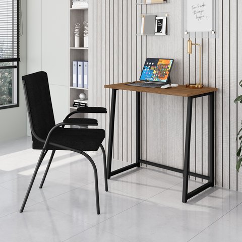 Escrivaninha Mesa Escritório Dobrável Fit 80cm Industrial Yescasa Preto E Canela
