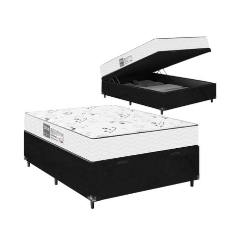 Baú Viúva Suede Preto + Colchão D33 One Face Branco- E-shop Casa